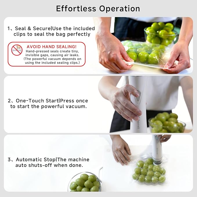 Mehomeli Compact Vacuum Sealer for Food (Vacuum Sealer Machine + 30 Reusable Vacuum Bags), Powerful Handheld Vacuum Sealer Machine, Seal Food 6X Fresh Longer, Portable & Wireless, Easy-Clean