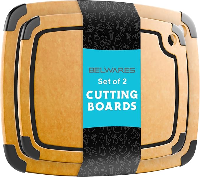Dishwasher Safe Cutting Boards for Kitchen - Set of 2 Large Composite Wood Cutting Boards with Juice Groove, Non-Slip Feet & Lightweight Eco-Friendly Design 14.5" x 11" and 11.7" x 9.3"