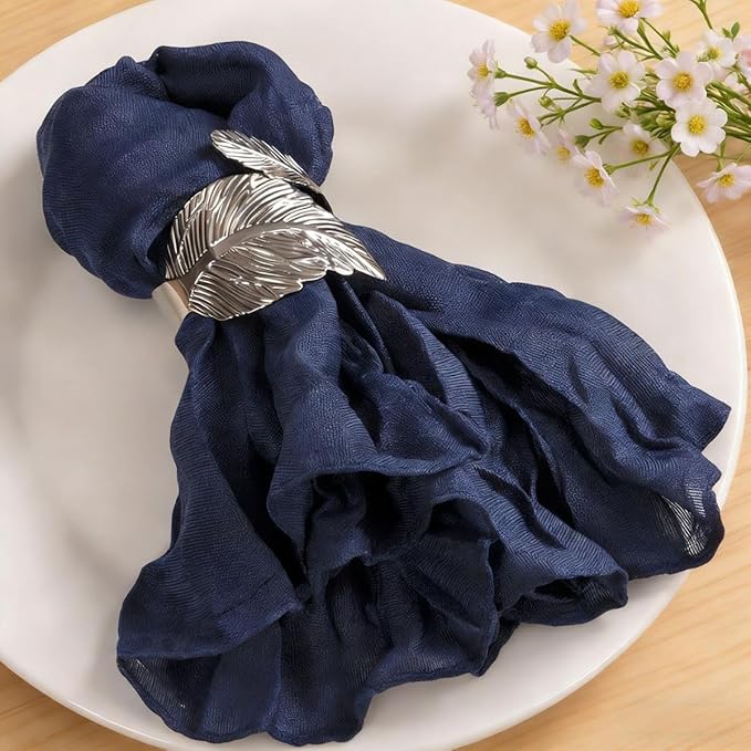 MLMC 60 Pack Cheesecloth Napkins Bulk Navy Blue Washable Reusable Cloth Napkins 21"x21" Boho Dinner Table Napkins in Bulk for Bridal Shower Wedding Events Table Decor
