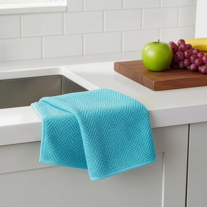 DecorRack 4 Pack 100% Cotton Kitchen Towels, 15" x 25" Absorbent Dish Towels [Premium Quality 400 GSM] Hand Towels for Kitchen, Blue (Pack of 4)