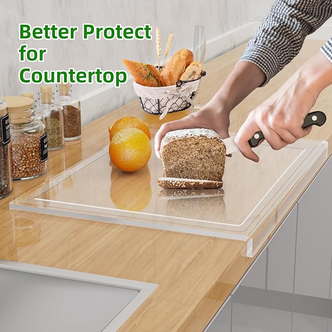 Acrylic Cutting Board with Juice Groove, Non Slip Clear Cutting Board with Counter Lip, 17.5x13.5 Inch Cutting Boards for Kitchen Countertop, Dough Mat, Kitchen Gadgets 2024, Gifts for Women