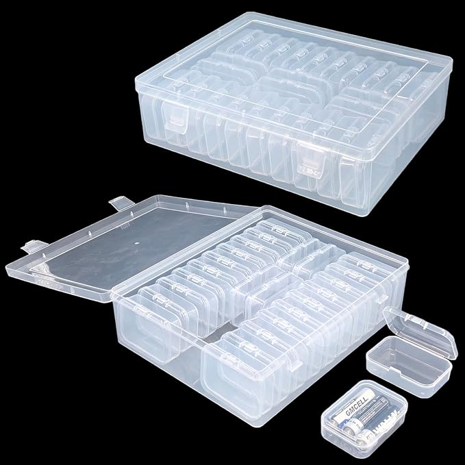 Goodma Small Bead Organizers, 54 Pieces Plastic Storage Cases Mini Clear Containers Transparent Rectangle Craft Supply Boxes with Hinged Lid