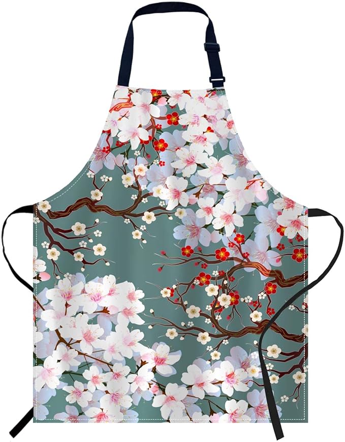 oFloral Cherry Blossoms Apron Unisex Adjustable Bib Apron Cooking Kitchen Chef Women Men Aprons for Home Kitchen, Restaurant,Coffee House,Shop,Garden