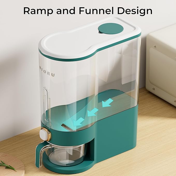 Rice Dispenser, Rice Storage Container with Measuring Cup for Kitchen Pantry Household, Dry Food Storage Containers Airtight, Sealed Moisture Proof (Green 11 Lbs)