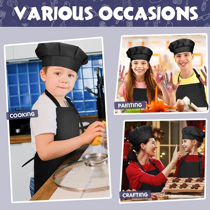 Handepo 40 Pcs Apron Chef Hat Set Aprons Chef 's Bib Apron Hats Bulk for Cooking Painting 7-13 Years