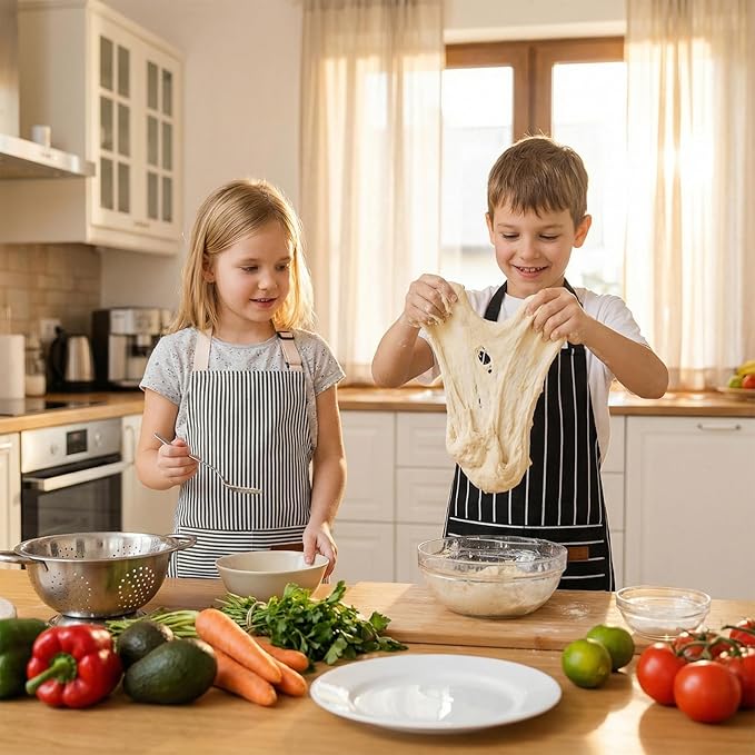 2 Pack Stripes Kids Apron, Kids Cooking Aprons with 2 Pockets, Cute Aprons for Cooking for Boys and Girls