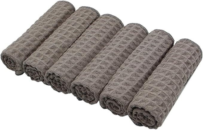 Microfiber Kitchen Cleaning Cloth Thick Dish Rags Waffle Weave Washcloths Dish Cloths Ultra Absorbent Odor Free 12inch X 12inch 6 Pack Gray