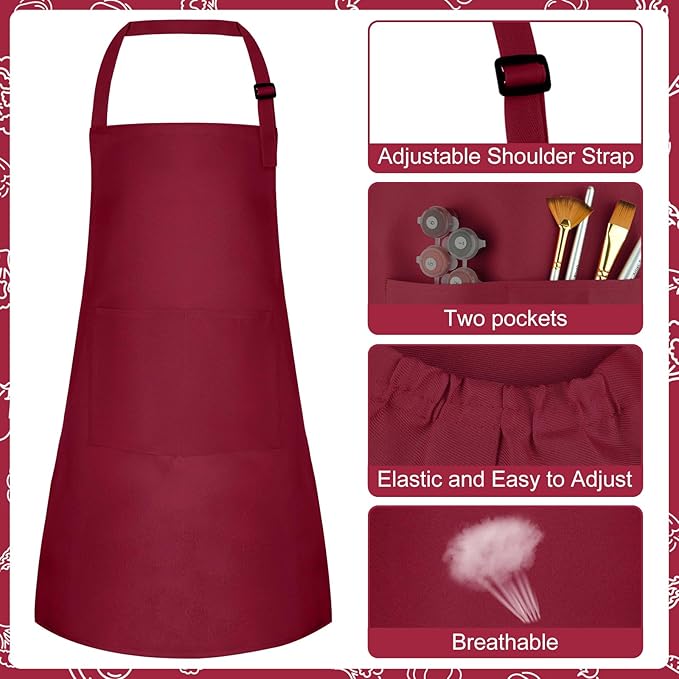 Kids Apron and Chef Hat Set Children Apron Adjustable with 2 Pockets Children Chef Painting for Cooking Baking