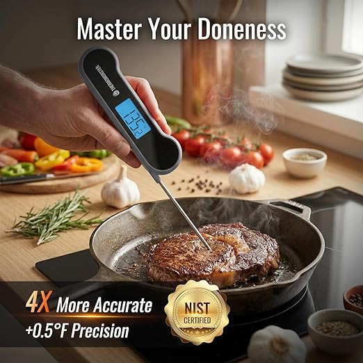 0.5 Sec Instant Read Meat Thermometer Digital with ±0.5℉ Precision, Food Thermometer for Cooking Kitchen Gadgets, Oven Grill Candy BBQ Essentials Accessories, Gifts for Him Dad Men Birthday, Grey