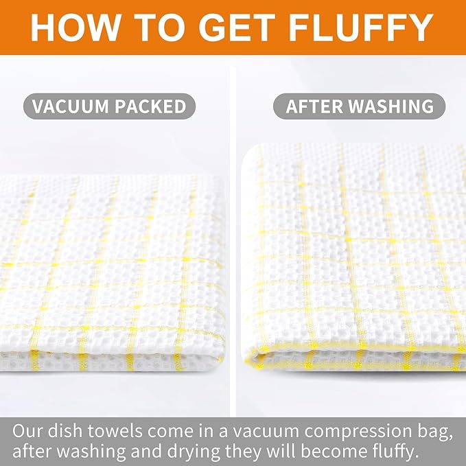 Homaxy 100% Cotton Dish Cloths, 8 Pack-12 X 12 Inches, Check Design Waffle Weave Dish Rags for Washing Dishes, Ultra Absorbent and Fast Drying Dishcloths, Yellow
