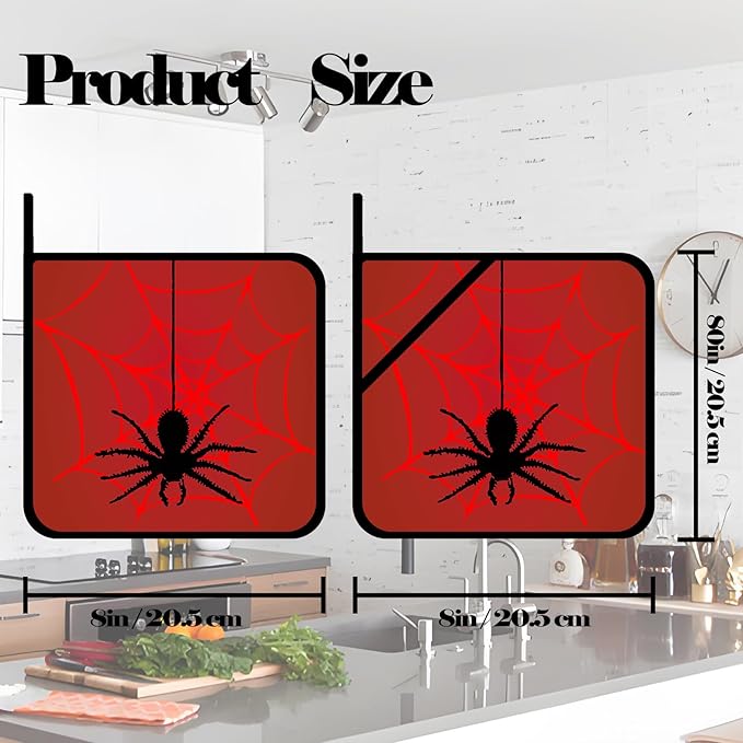 Red Spider Web Pot Holders Set of 2,Kitchen Heat Resistant Potholders for Microwave Cooking Baking Oven and BBQ Gifts for Women