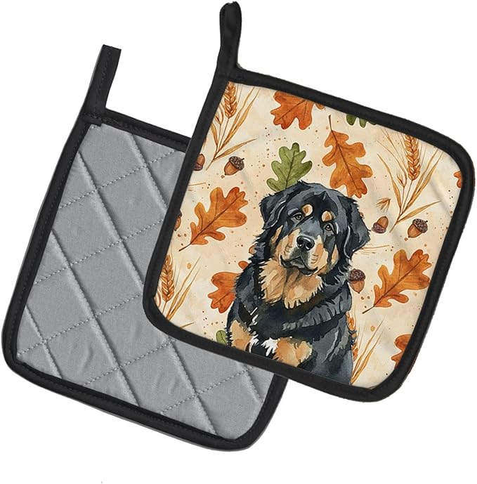 Caroline's Treasures Black and Tan Tibetan Mastiff Heirloom Fall Pair of Pot Holders Pair 7.5x7.5 Quilted Insulated Hot Pads Decorative Kitchen Gift Made in USA