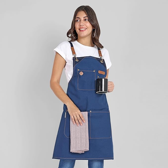 Chef Apron, Recycled Cotton Kitchen Apron with an Adjustable Neck with Long Ties, for cooking, baking