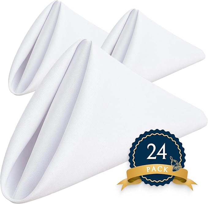 Wealuxe White Cloth Napkins Set of 24 - 17x17 Inches, 220 GSM Thick and Durable 100% Polyester Napkins, Stain and Wrinkle Free Dinner Napkins Cloth Washable, Soft