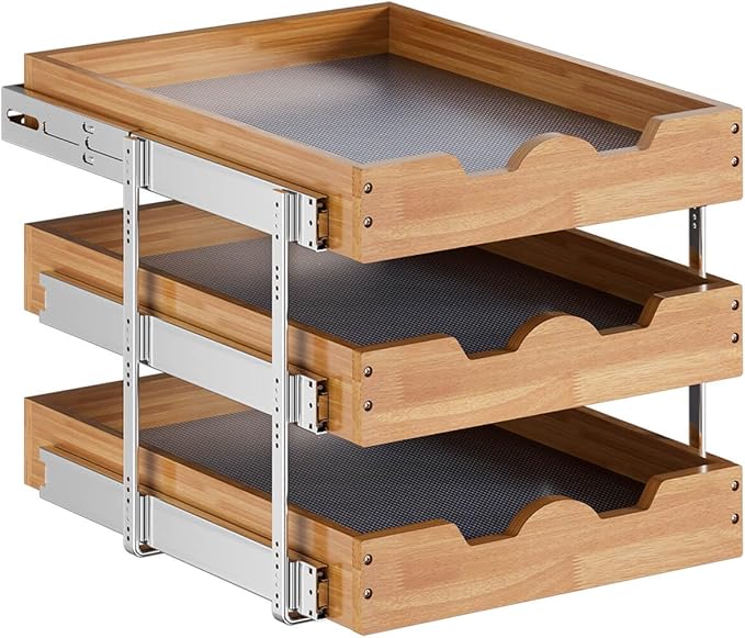 OCG Pull Out Cabinet Drawer 17" W x 21" D, 3 Tier Pull Out Cabinet Organizer, Heavy-Duty Slide Out Drawer for Cabinets, Organization for Kitchen, Pantry, Bathroom