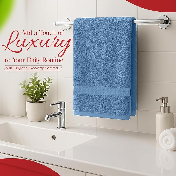 RIVERSIDE 6 Pack Premium Hand Towels Set, 16x28 inches, 100% Ring Spun Cotton, 600 GSM, Soft, Quick Dry and Highly Absorbent, Towels for Bathroom, Kitchen, Gym, Spa - M-Blue
