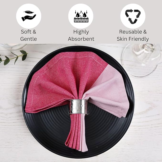 Cloth Dinner Napkins 100% Cotton Set of 6 - Soft Durable Reusable Table Napkins - for Dining Weddings Parties Holidays Easter and Everyday Use - 18x18 Inch Cloth Napkins Pink