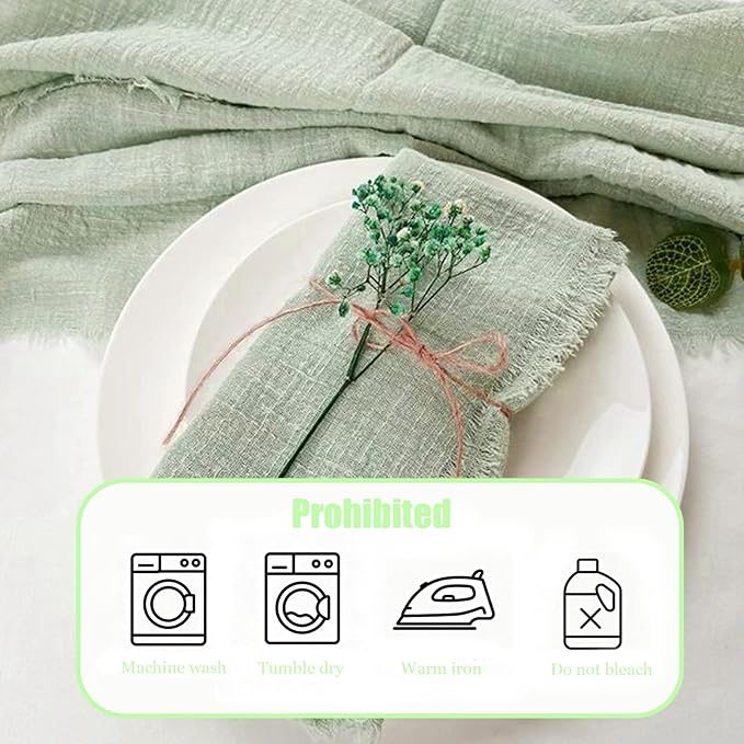 Cotton Blend Fringe Cloth Napkins - Crinkle Gauze Dinner Napkins, Reusable & Washable Table Napkins, 17" x 17" (43 x 43 cm), Multiple Colors, 12/24/48/100 Pack (12, Mint Green)