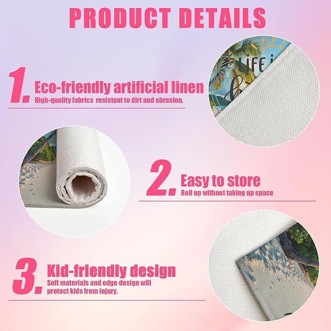 Sea Beach Palm Tree Placemats Set of 6,12x18 Inch Linen Place Mat Washable Stain Resistant Table Mats for Spring Summer Seasonal Farmhouse Kitchen Party Home Decor