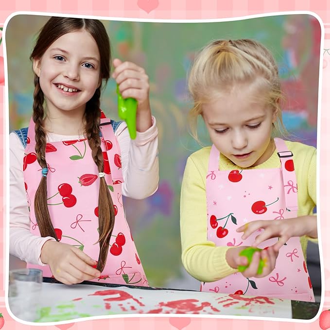 2 Pack Kids Apron, Cute Cooking Aprons, Waterproof Art Apron with Pockets, Toddler Painting Artist Apron Adjustable