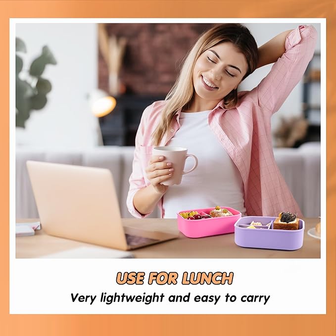 Layhit 4 Pcs Silicone Bento Box for Adults, 27 oz Bento Lunch Container Reusable 3 Compartment Lunchable Food Container for Women Men, Leak Proof Microwave Dishwasher Freezer Safe (Bright Colors)