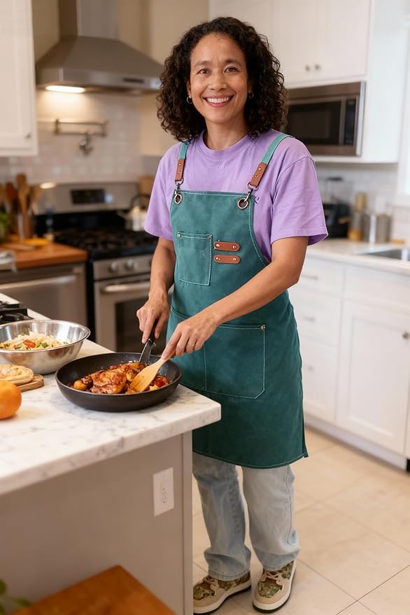 Chef Apron with Large Pockets for Women Men, Cotton Canvas Cross Back Water Repellent Adjustable Work Apron