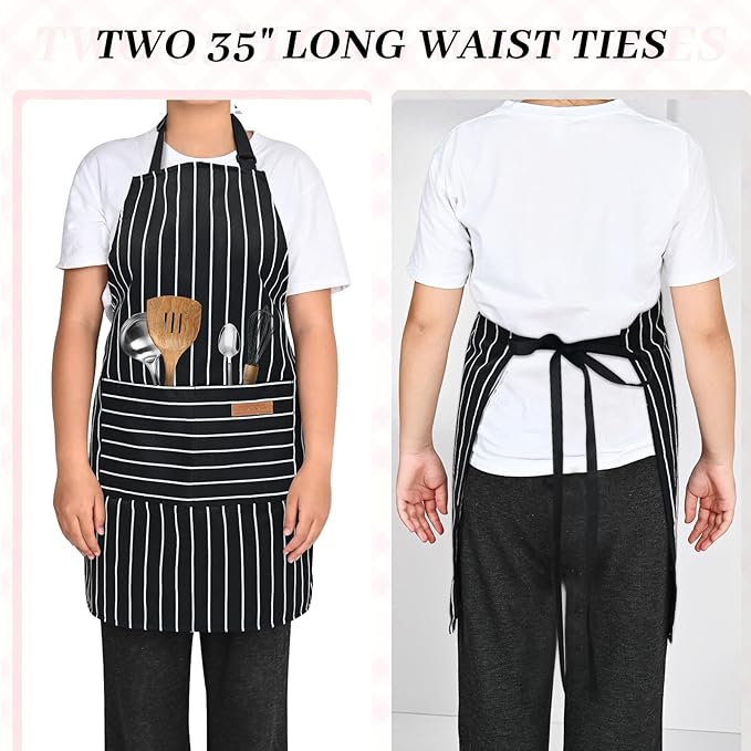 2Pack Adjustable Kitchen Apron for Women Men with 2 Pockets，Cotton-Polyester Blend Bib Aprons for Cooking,Baking
