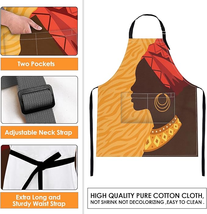 Britimes Apron Home Kitchen Cooking Baking Gardening for Women Men With Pockets African American Woman Girl Folk 32x28 inch