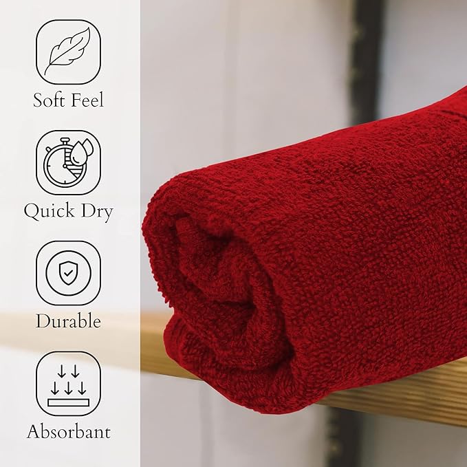 GOLD TEXTILES Premium Hand Towels for Bathroom -100% Ring Spun Cotton (Red,4 Pack, 16x30 Inches) Luxury Soft Absorbent & Quick Dry, Bathroom Hand Towel Perfect for Hotel, Salon, Gym & Spa