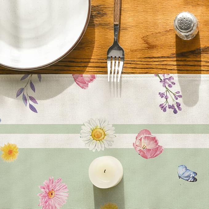 Artoid Mode Vase Bloom Tulip Lavender Summer Table Runner, Seasonal Spring Kitchen Dining Table Decoration for Home Party Decor 13x120 Inch