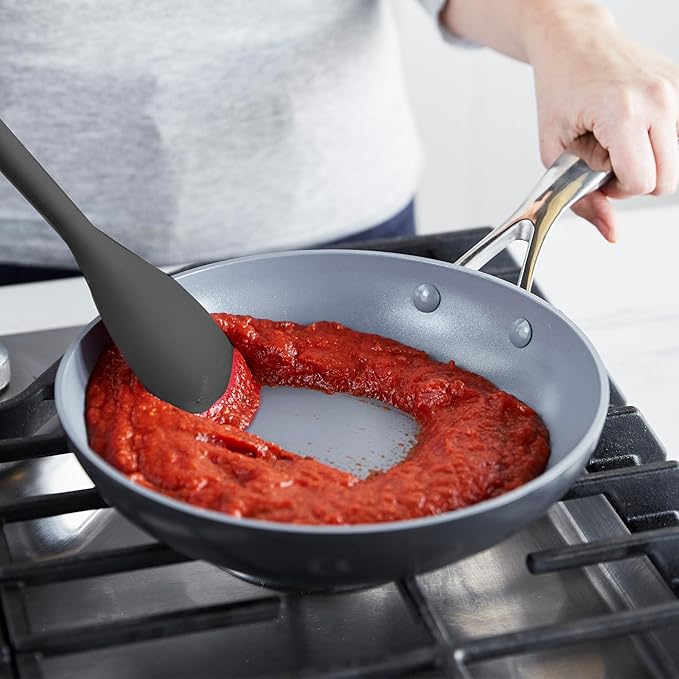 GreenPan Silicone Sauté Spoon, Mixing Stirring Serving, Cooking Kitchen Utensil, Flexible Rubber Nonstick Cookware, Rigid Steel Core, Heat-Resistant, Anti-Slip Handle, BPA-Free, Dishwasher Safe, Gray