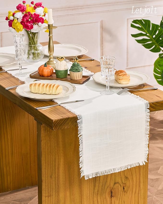 Letjolt White Table Runner 72 Inches Farmhouse Table Runner Slub Texture Cotton Linen Table Decor Rustic Home Table Decoration Wedding Reception Bridal Shower