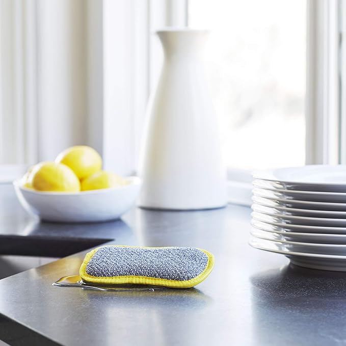 E-Cloth Washing Up Pad, Premium Microfiber Non-Scratch Kitchen Dish Scrubber Sponge, Ideal for Dish, Sink and Countertop Cleaning, 100 Wash Guarantee, Yellow, 4 Pack