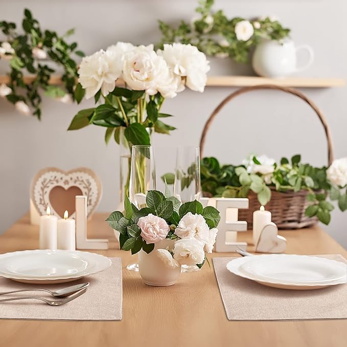 Sieral 12 Set Cloth Placemats Rectangle Dining Table Placemat Bulk 13 x 19 Inch Machine Washable Heat Resistant Cotton Linen Table Mats for Wedding Birthday Party Supplies(Beige)