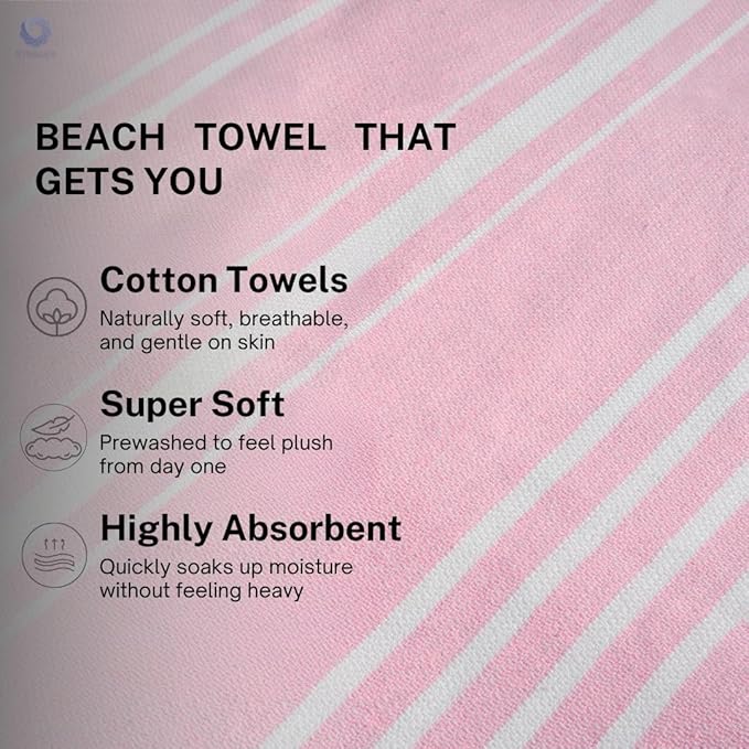 Cotton Turkish Beach Towel with Towels Oversized 36"x72" Pool Absorbent Extra Large Quick Dry Sand Travel Towel (Peony Plush, 4 Pack)