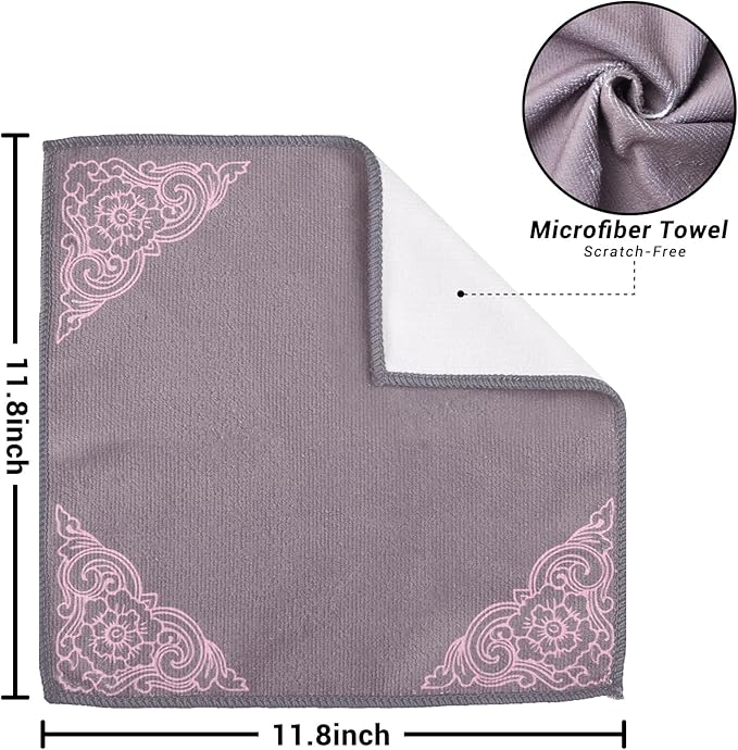 YUA Microfiber Cleaning Cloth 12 Pack,Microfiber Towels Cleaning,Microfiber Towels for Cars,Absorbent Dish Washing Cloth,Reusable Cleaning Cloths Lint Free (Gray Corner Flower)