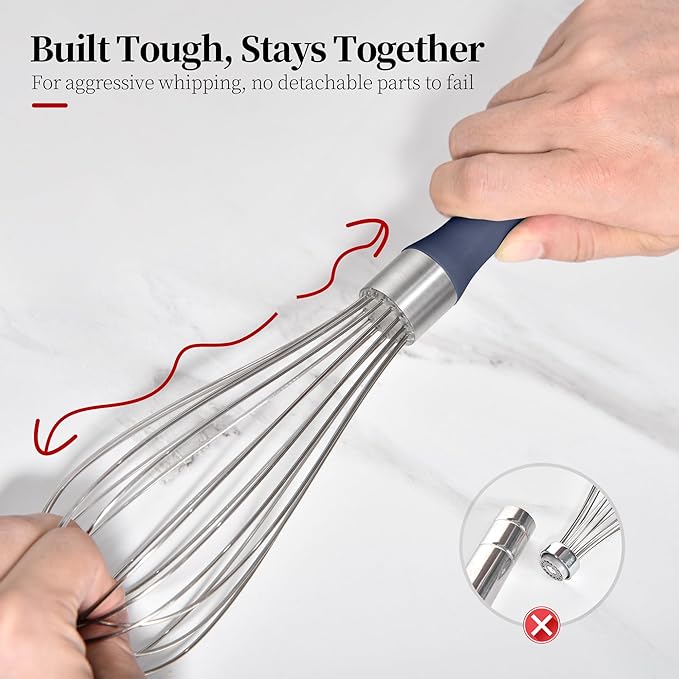 11.1inch Kitchen Wire Whisk, 18/10 Stainless Steel Metal Balloon Wisk （Medium, Midnight Blue）