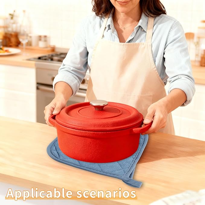 5 Pack Pot Holders for Kitchen Easy-Care Cotton Machine Washable hot Pads for Kitchen for Cooking and Baking Oven Smog Blue