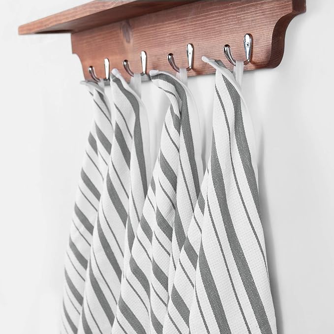 COTTON CRAFT - 4 Pack - Basket Weave Kitchen Towels - Grey - Cotton - Oversized 20x30 - Modern Clean Striped Pattern - Convenient Hanging Loop