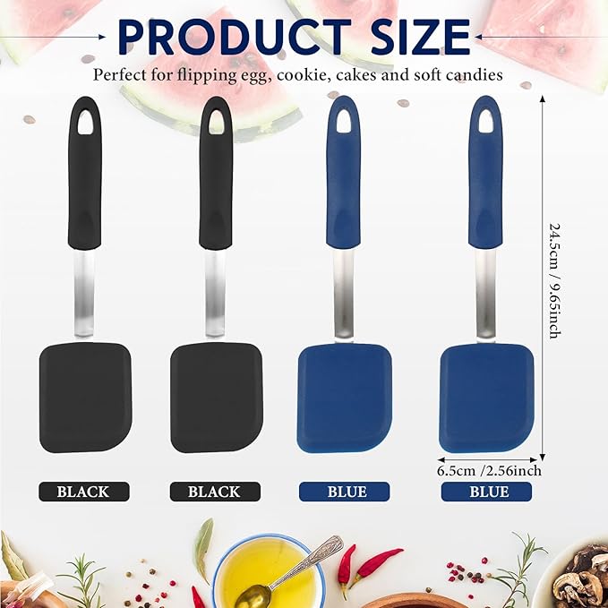 Gejoy 4 Pcs Silicone Cookie Spatula Turner Mini Brownie Spatula Flexible Silicone Spatulas Nonstick Cookware Heat Resistant No Scratch Flipper Baking Utensils for Egg Pancake(Blue, Gray)