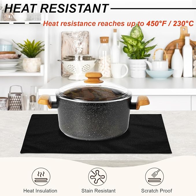 Cloth Placemats Set of 6, Cotton Linen Blend Machine Washable Double Layered Place Mats, Heat Resistant Placemats Wrinkle Free Thick Fabric Dining Table Mats for Indoors & Outdoors (Black, 6)