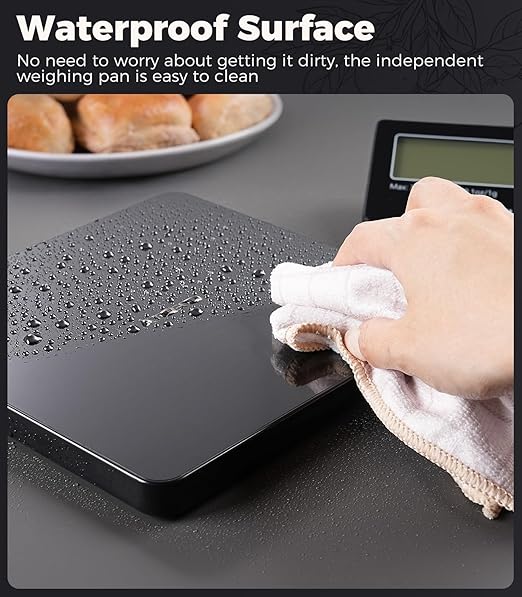 Atogou Upgraded Wireless Food Scale, 33lb/15kg Kitchen Scale with Detachable Display & Larger Platform, 0.1oz/1g, 9 Units, Counting Function, Stainless Steel, for Cooking, Baking, Shipping, Black