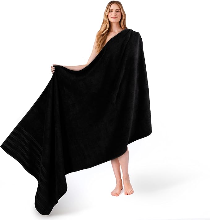 American Soft Linen 35x70 Jumbo Large Bath Towel, 600 GSM 100% Cotton Turkish Bath Sheet, Oversized Luxury Bath Towel for Bathroom Beach and Pool, Black