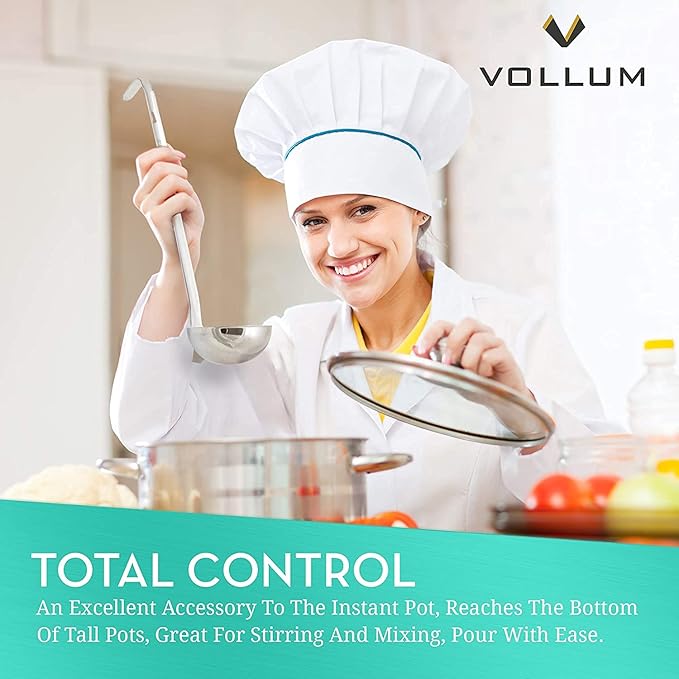 Vollum 1-Piece Ladle Heavy Duty Thick Stainless Steel - 16 Ounce (5" Bowl Diameter, 16" Handle Length)
