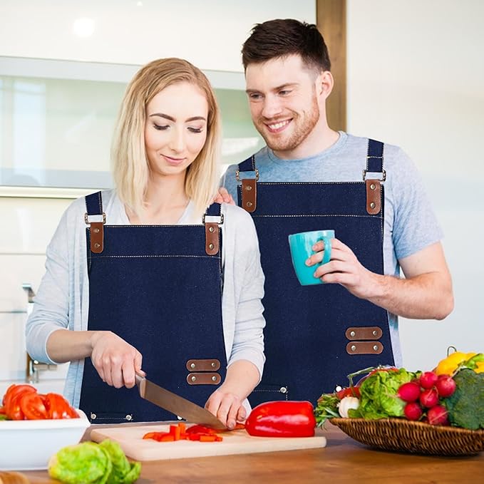 Apron for Men Women, Chef Apron with Adjustable Neck Strap, Heavy Duty Apron with Pockets, for Cooking, Gardening