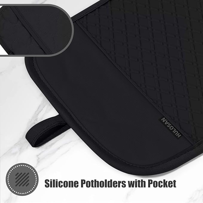 Oven Mitt and Pot Holders Sets, Quilted Cotton Terry Cloth,Non-Slip Pot Holder, Silicone Oven Mitt Heat Resistant, Oven Mittens 7.3"x14.2", Hot Pad 7"x10" & Dish Cloths 13"x25"