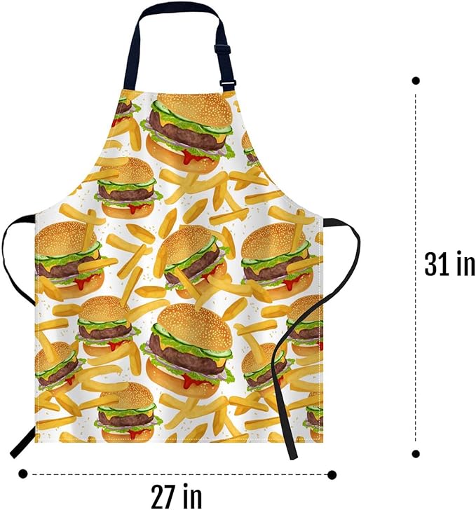 oFloral Hamburger and French Fries Apron Adjustable Bib Chef Aprons Cooking Apron Unisex Women Men Aprons Perfect for Home Kitchen, Baking, Gardening, Restaurant, Coffee house BBQ