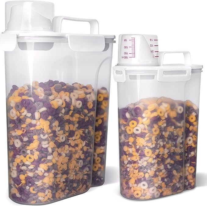 Uppetly Rice Airtight Dry Food Storage Containers 2 Pack, BPA Free Plastic Storage Bin Dispenser with Pourable Spout, Portable Handle, Kitchen Pantry Organization for Cereal, Flour and Baking Supplies