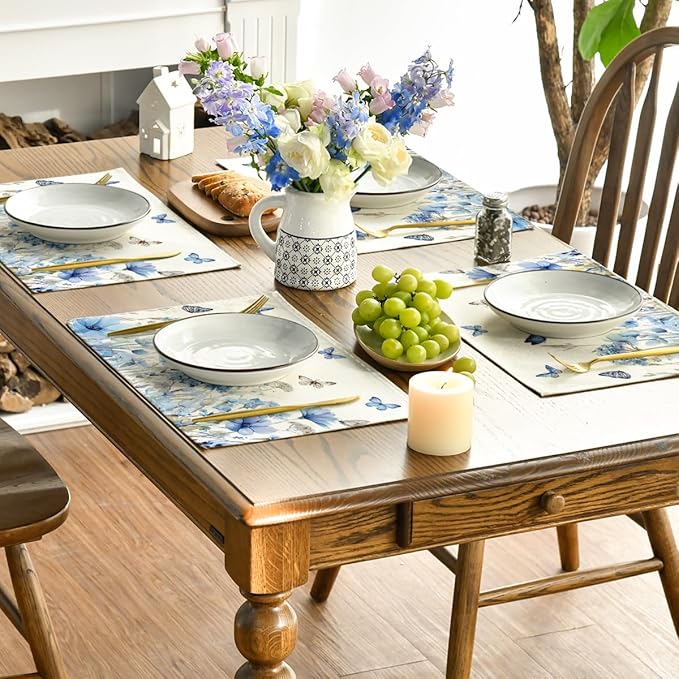 Artoid Mode Hydrangea Wildflowers Spring Placemats Set of 4, 12x18 Inch Seasonal Summer Holiday Table Mats for Party Kitchen Dining Decoration