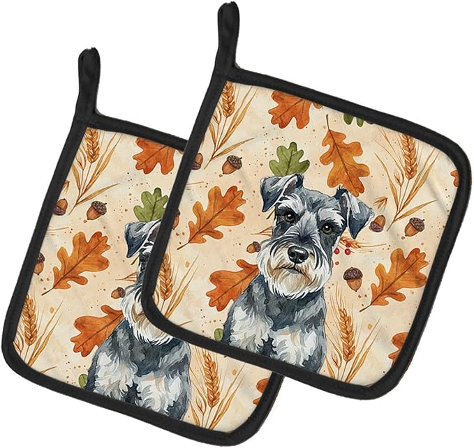 Caroline's Treasures Schnauzer Heirloom Fall Pair of Pot Holders Pair 7.5x7.5 Quilted Insulated Hot Pads Decorative Kitchen Gift Made in USA